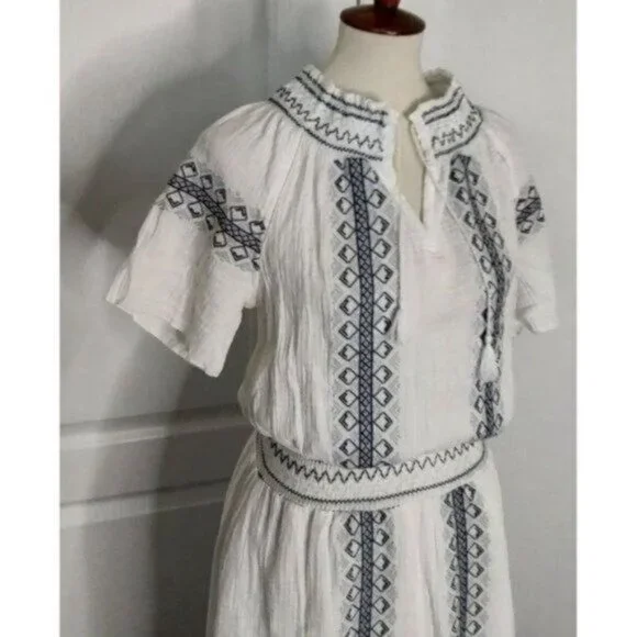 Faherty Catrina Embroidered Maxi Dress White  S Cotton Bohemian NEW - Picture 5 of 15